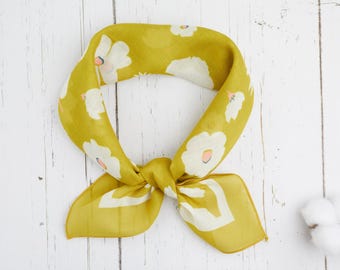 Pañuelo para la cabeza Yellow Daisy de 53 x 53 cm, estampado en una sola cara, pañuelo floral, regalo ideal para el verano.