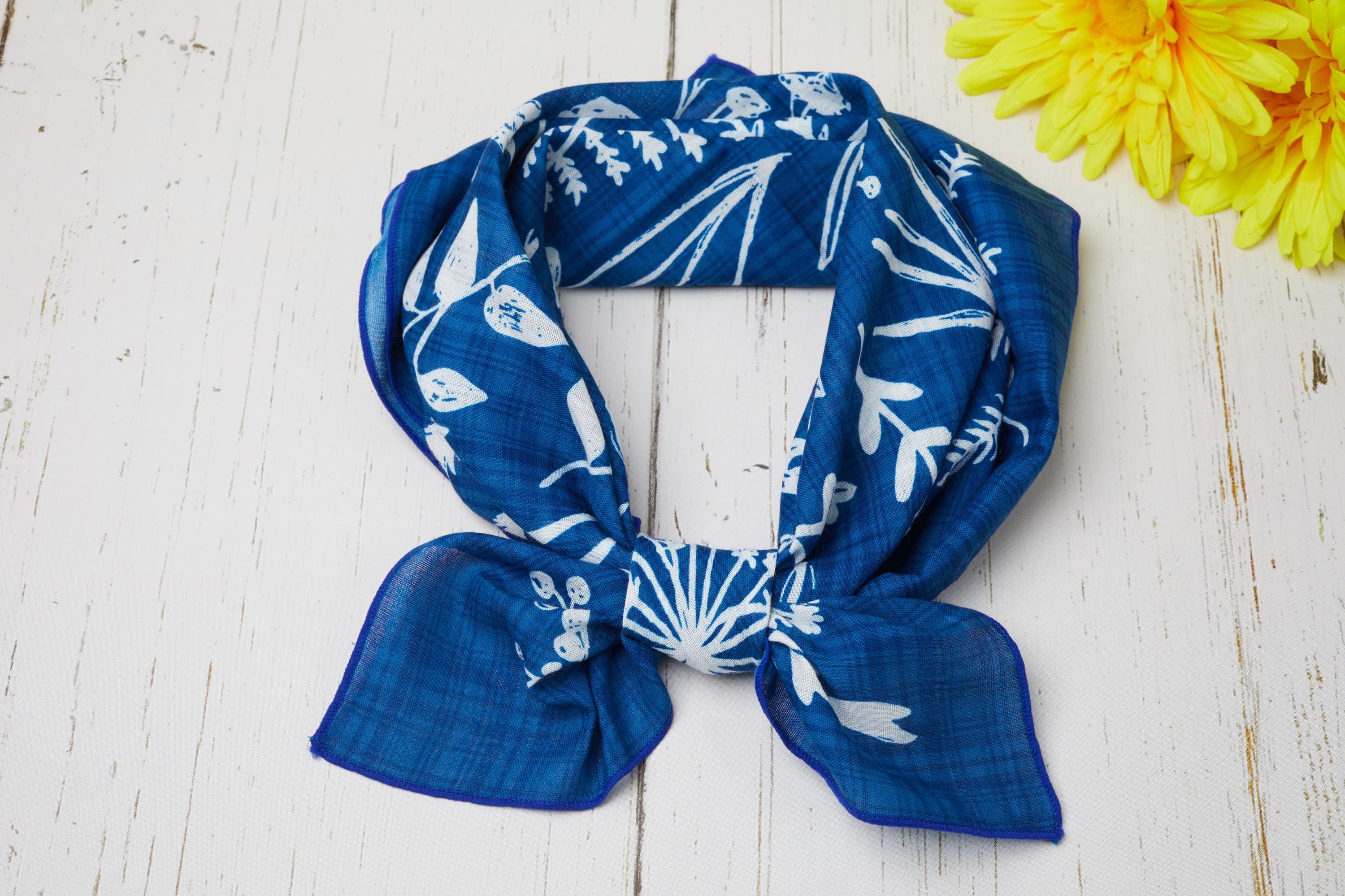 Blue Printed Silk Scarf - Etsy