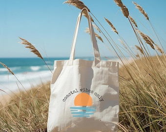 Draagtas katoenen canvas Coastal Vibes | Herbruikbare strandtas