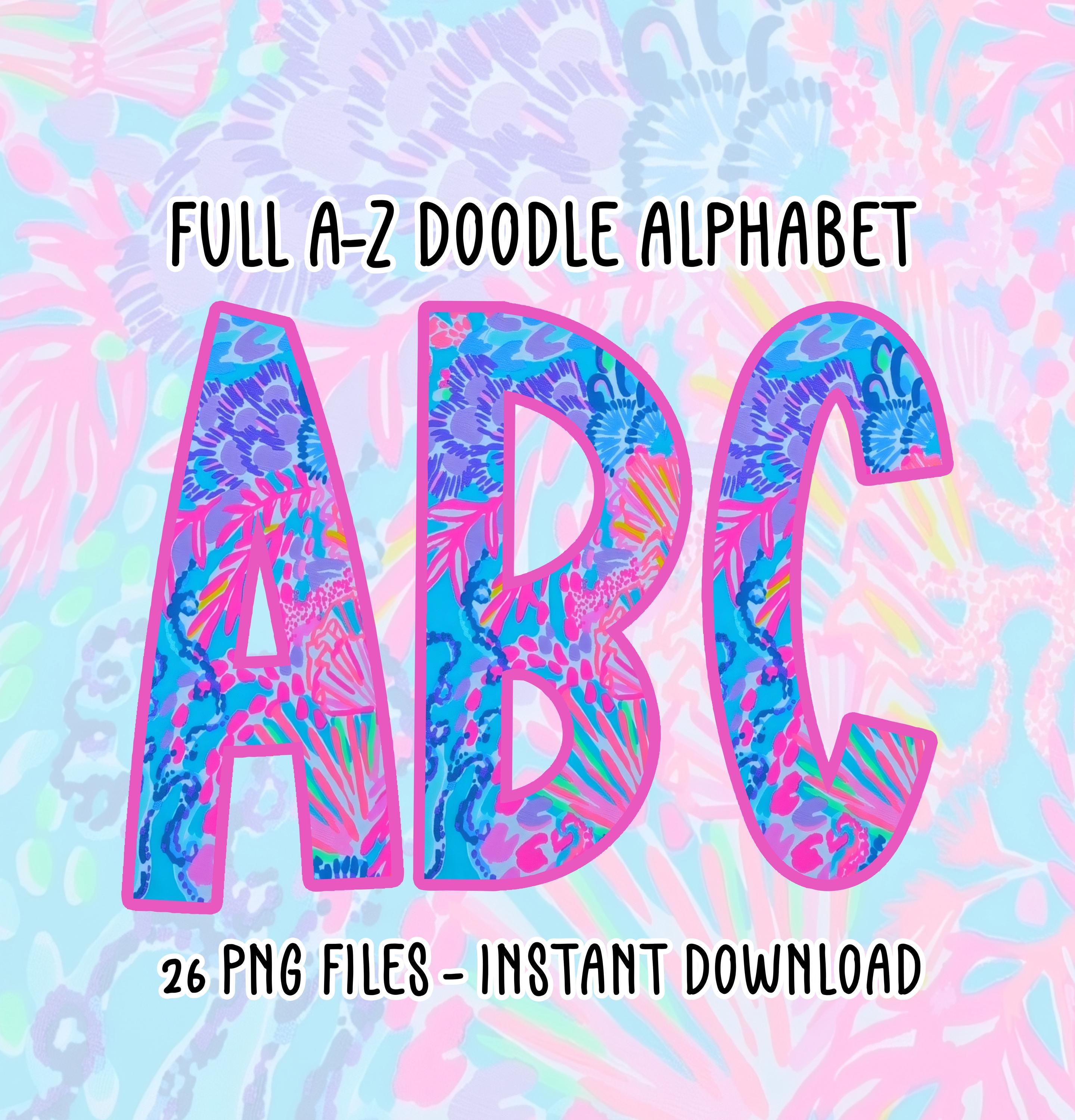 Preppy Coral Alphabet - Doodle Alpha - Lilly Inspired Font - Etsy