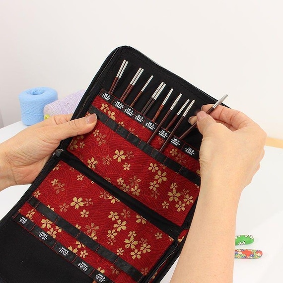 Fabric Knitting Needle Case | Circular Needles Organizer, Interchangeable Tips Holder, Craft Storage Bag