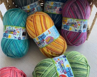 Opal Hero 4 Ply Sock Yarn: 75% Wool, Self-Patterning (100g Ball)