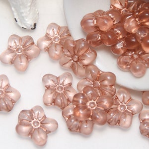 Czech Glass 13mm Matte Pale Dusty Pink Flower with Copper Wash x 5 Beads