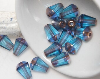 6 Pale Blue With Picasso And Bronze Finish 6x15mm Dangle Drop Glass Beads N618