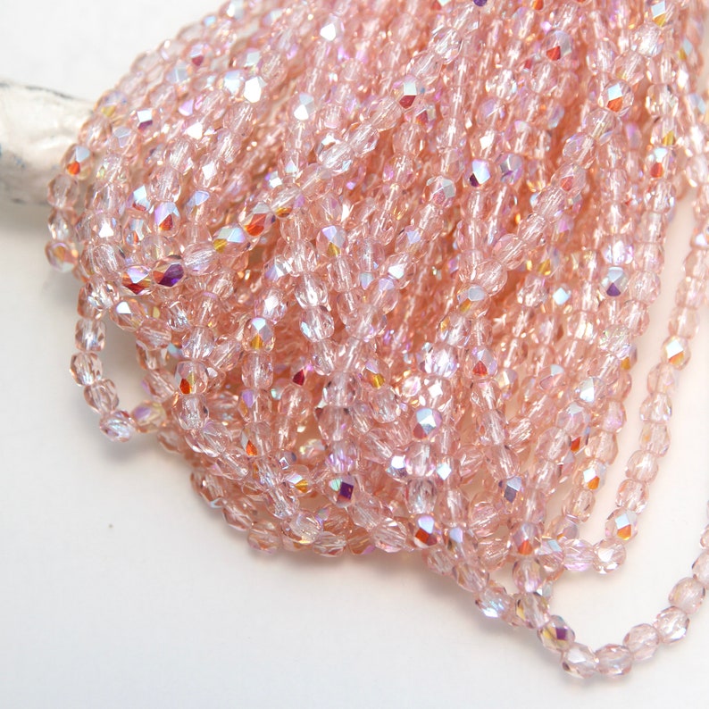 Rosaline Transparent Pink AB 4mm Fire Polished Crystal Beads image 1