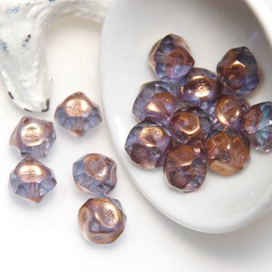 Czech Glass Baroque Transparent Pale Blue with Copper Finish x 6 Beads