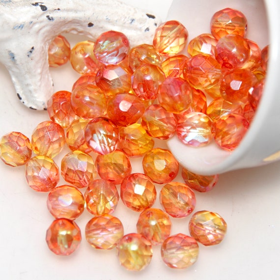 Fiery Transparent Red Orange and Yellow Blend AB 8mm Fire Polished