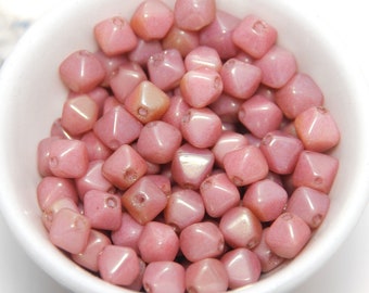Czech Glass Opaque Pink Lustre Diamond Beads Qty x 20
