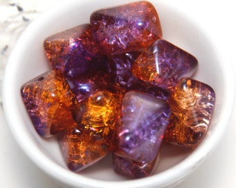 Meteorite Crack Amethyst Amber 14mm Czech Glass x 5 Beads