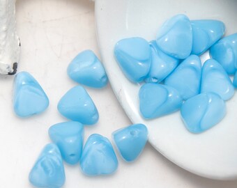 Czech Glass Little Aqua Opaque Triangular Nugget x 5 Beads