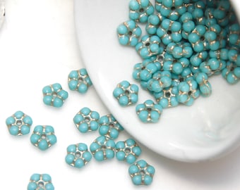 Czech Glass 5mm Daisy Spacer Opaque Sea Green with Gold Wash x 50 Beads