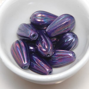 Czech Glass Melon Drop Purple Metallic with Iris Finish x 3 Beads