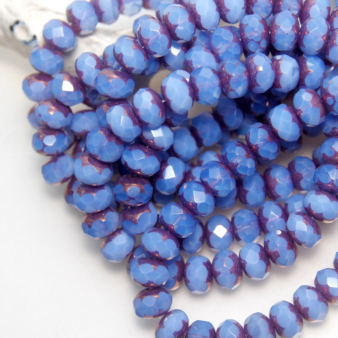 czech-glass-9x6mm-rondelle-milky-periwinkle-blue-with-bronze-finish-x