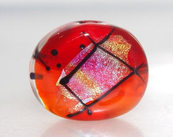 Red Dichroic Shimmer with Black Decoration Lampwork Glass Bead