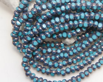 Czech Glass Seed Beads Turquoise Opaque with Bronze Finish x 50pc