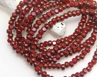 Czech Glass Seed Beads Dark Red with Bronze Finish x 50pc