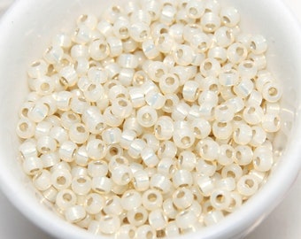 TOHO Size 8 Japanese Glass Seed Beads Round Opaline Ivory Gold Lined 15gm Bag