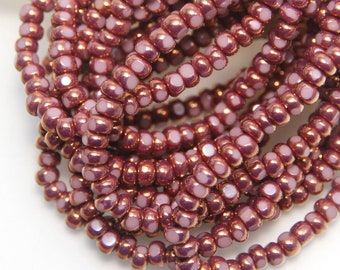 Czech Glass Seed Beads Opaque Dusty Pink with Bronze Finish x 50pc