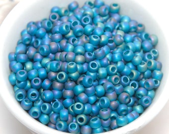 TOHO Size 8 Japanese Glass Seed Beads Teal Transparent Rainbow Frosted 10 gm Bag