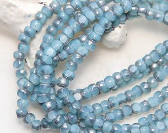 3x4mm Czech Glass Seed Beads Tricut Matte Sky Blue with Silver Finish x 50pc