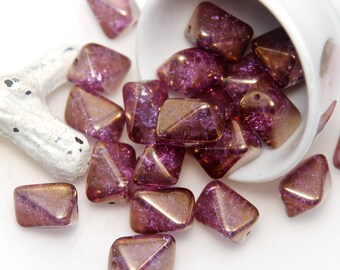 Meteorite Crackle Rosie Purple Bronze 14mm Czech Glass x 5 Beads