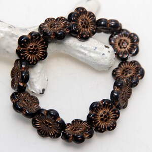 Czech Glass 14mm Wild Rose Jet Black with Bronze Wash x 5 Beads image 4