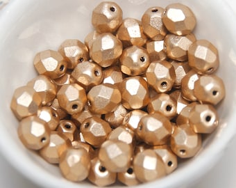 Light Gold Metallic Satin 6mm Fire Polished Crystal x 15 Beads