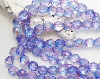 Purple Blue Coated Transparent Blend 8mm Fire Polished Crystal Beads x 8