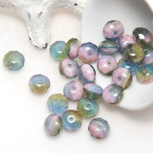 Czech Glass 9x6mm Rondelle Pink Blue Olive Mix with Marble Lustre Finish x 10 beads image 3