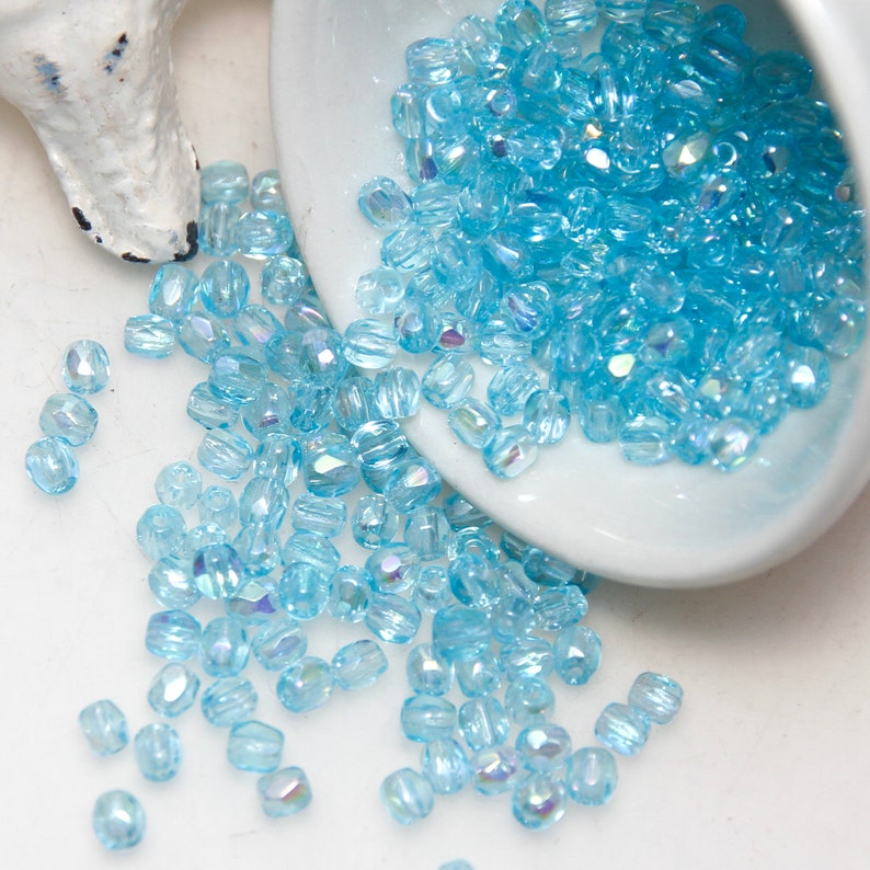Aqua Blue Transparent AB Lustre 3mm Fire Polished Crystal x 20 Beads image 1