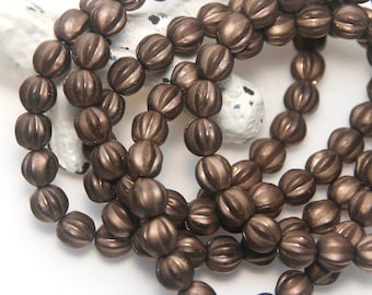 Czech Glass 6mm Melon Brown Bronze Satin Metallic x 10 Beads