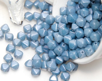 Czech Glass Opaque Steel Blue Lustre Diamond Beads Qty x 20