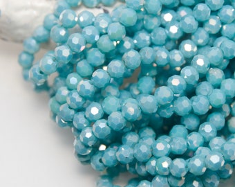 4mm Faceted Round Glass Turquoise AB Lustre Beads x 20