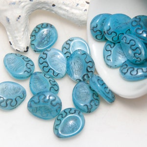 Blue Black Wiggle Pear Shaped Czech Glass x 8 Beads