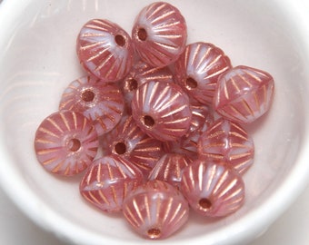 African Bicone Pink Mix Opaline with Rose Gold Stripes Czech Glass x 8 Beads