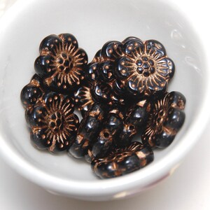 Czech Glass 14mm Wild Rose Jet Black with Bronze Wash x 5 Beads image 3