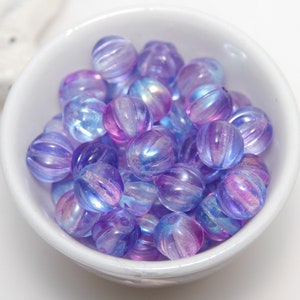 Czech Glass 8mm Melon Transparent Blue Purple AB Blend x 8 Beads