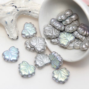 Platinum Silver with AB Rainbow Coat Czech Glass Maple Leaf Beads x 5pc image 3