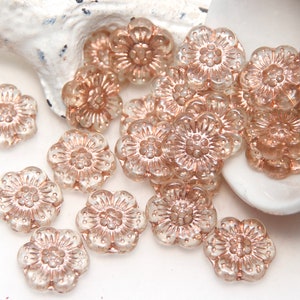 Czech Glass 14mm Wild Rose Flower Transparent Clear with Copper Wash x 6 Beads