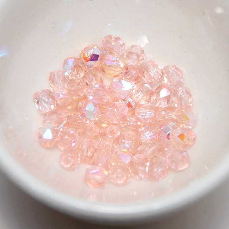Rosaline Transparent Pink AB 4mm Fire Polished Crystal Beads image 2