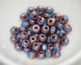 Czech Glass Seed Beads Opaque Blue with Bronze Finish x 50pc