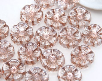 Czech Glass 14mm Clear with Rose Gold Sunrays x 3 Beads