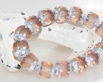 Peach with Silver Finish 6mm Cathedral Fire Polished Crystal  x 8 Beads