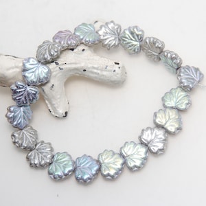 Platinum Silver with AB Rainbow Coat Czech Glass Maple Leaf Beads x 5pc image 1