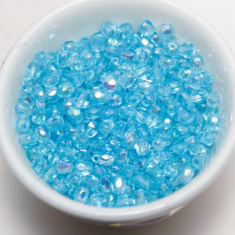 Aqua Blue Transparent AB Lustre 3mm Fire Polished Crystal x 20 Beads image 2