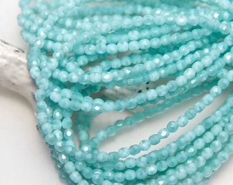 Seafoam Blue Opaque 3mm Fire Polished Crystal x 50 Beads