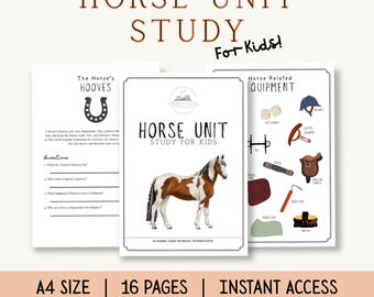 Unidade de Estudo sobre Cavalos para Crianças | Download em PDF | Pacote de Aulas para Educação Domiciliar para Imprimir | Atividades Divertidas de Aprendizagem com Equinos | Anatomia, Cuidados e Raças de Cavalos