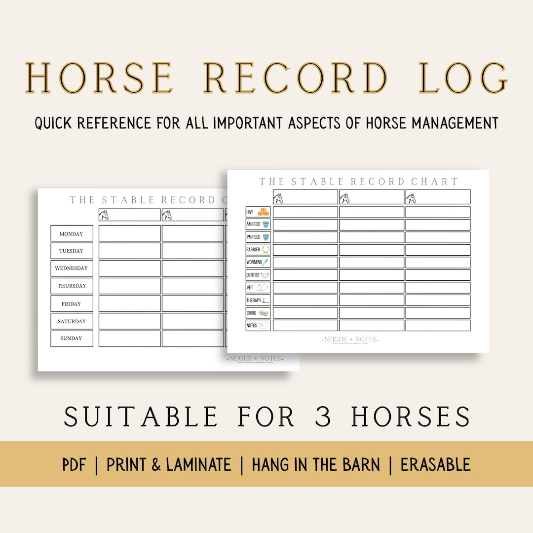 Horse Care Schedule | Printable | Stable Management Charts (PDF) - Etsy