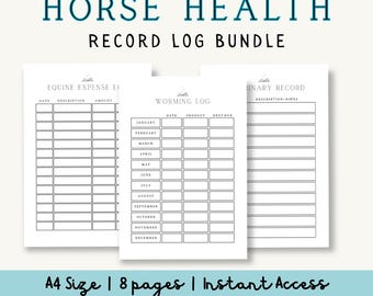 Paquete para el registro de la salud equina / Hojas y registros imprimibles / Seguimiento del cuidado equino / PDF para veterinario, herrador, terapias, dentista y desparasitación