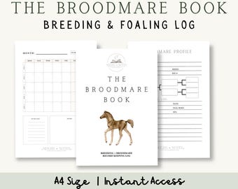 Libro de Yeguas de Cría / Registro de Cría y Partos / Perfil de Yegua, Calendario y Páginas de Notas para Imprimir / Cría Equina en PDF